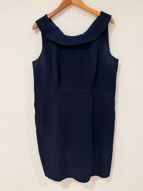 Lands' End Navy Sleeveless Ponte Dress with Folded Collar